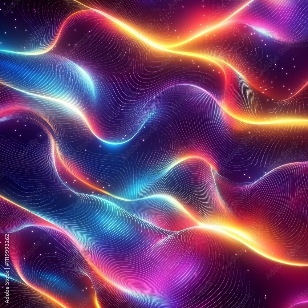 Fototapete hologram motion striped light effect with fluid color. abstract shining wave background. magic scree