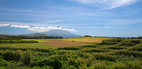 Obraz premium View of the Pico volcano from the island of Faial in the Azores