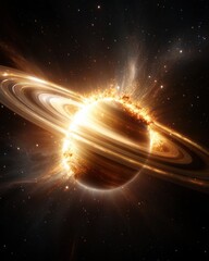 Stunning cosmic eventsaturn's radiant golden rings outer space digital art celestial environment awe-inspiring viewpoint