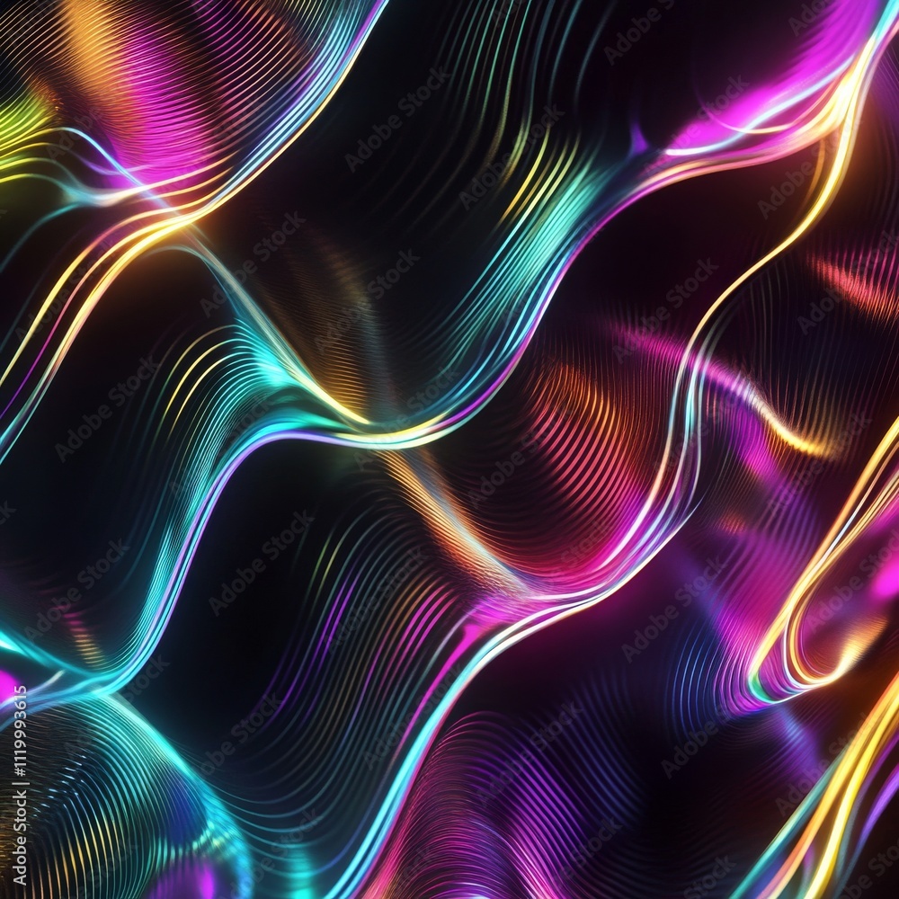 Poster hologram motion striped light effect with fluid color. abstract shining wave background. magic scree