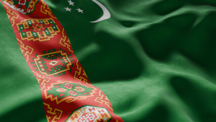 Close-up of Waving Turkmenistan flag