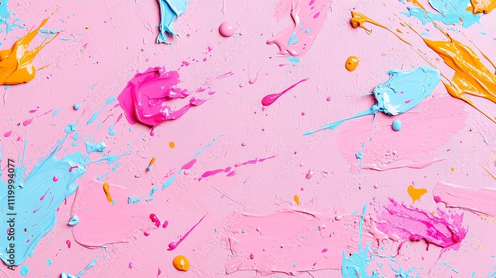 Poster weathered abstract art background, vibrant paint splashes and blots create a textured, expressive su