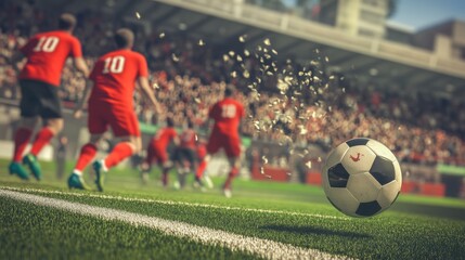 Fototapeta premium Soccer ball in action during an intense match on a professional field 