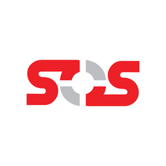 This is a simple logo design of initial SOS in red color in flat style that looks clean on a white background