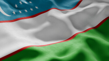 Close-up of Waving Uzbekistan flag