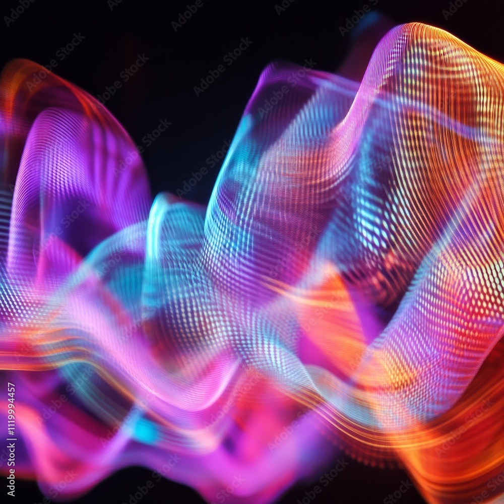 Poster hologram motion striped light effect with fluid color. abstract shining wave background. magic scree