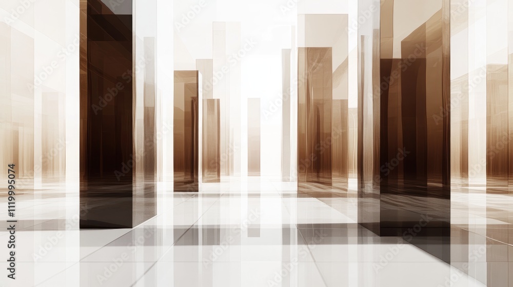 Poster Abstract architectural scene with translucent structures and a light-filled atmosphere.