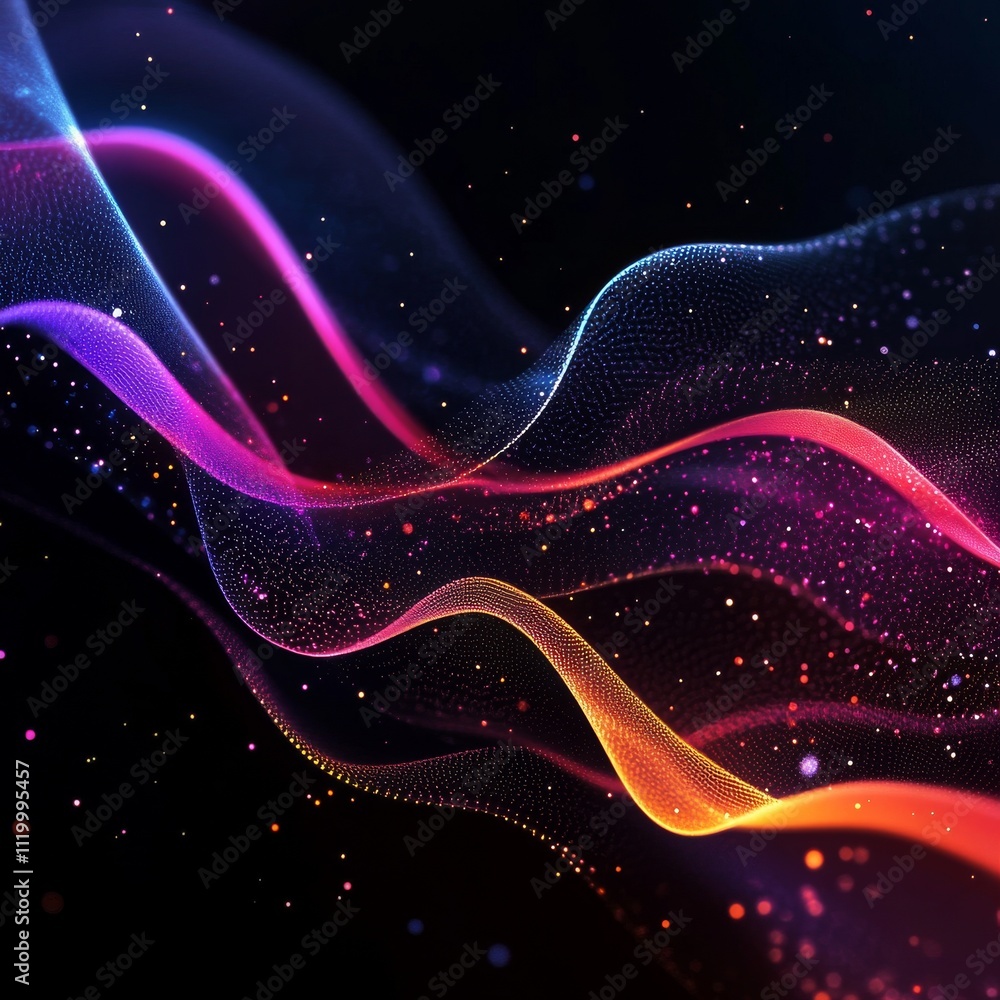 Poster Neon striped light effect with fluid color. Abstract shining wave background. Magic screen design