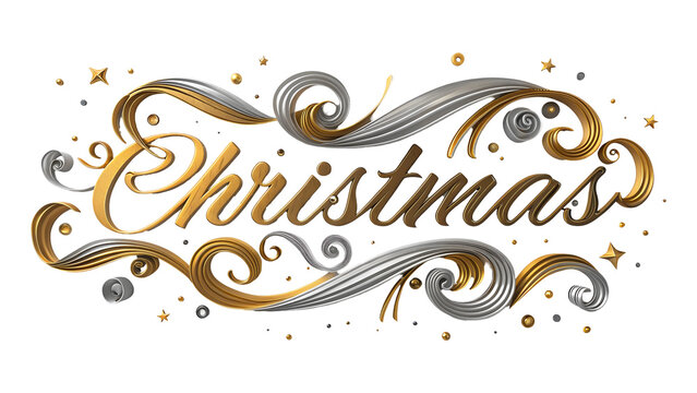 Merry Christmas Text 2025 PNG Design - Gold Calligraphic Handwriting with Shiny Typography on Transparent Background for Posters, T-Shirts, and Labels 3D Best Effect Download