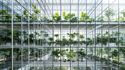 Obraz premium Luxurious Indoor Garden Atrium with Hanging Plants and Natural Light
