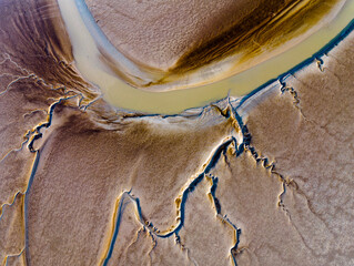 Aerial view of the tidal mudflats in the Eemsdelta, Holland