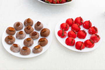 stylish bright delicious cupcakes on white plates