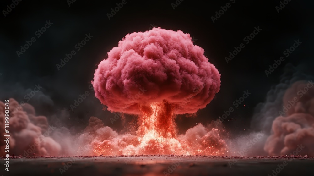 Poster an intense pink explosion with fiery effects and glowing elements, filling the scene with dynamic en