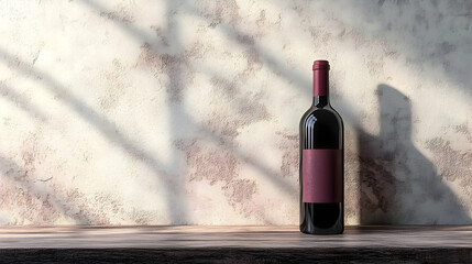 Wine Bottle 3D Render, Rustic Background