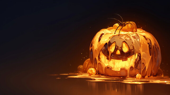 Wallpaper Glowing Halloween pumpkin with honny melting and spider decoration