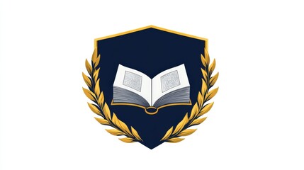 Golden Laurel Wreath Encircling Open Book on Shield