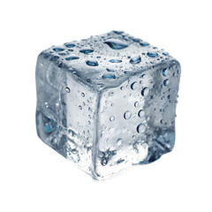 Obraz premium A close-up of an ice cube melting, with water droplets forming, isolated on a transparent background