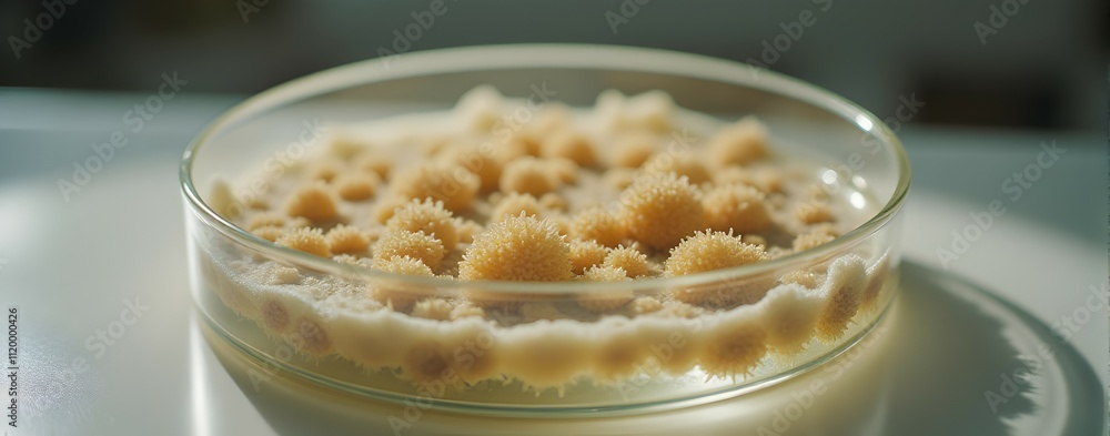 Poster microscopic wonders thriving in a petri dish. a close-up view of a fascinating experiment in progres