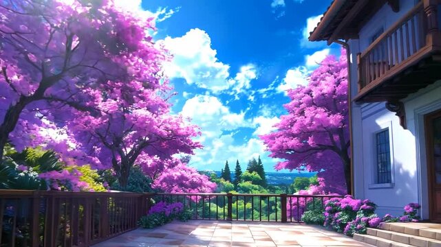 House With Spring Flowers Anime Style Animation