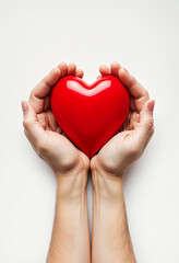 Fototapeta premium Gentle hands carefully hold a red heart.