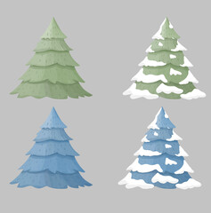 Christmas trees with snow, clipart