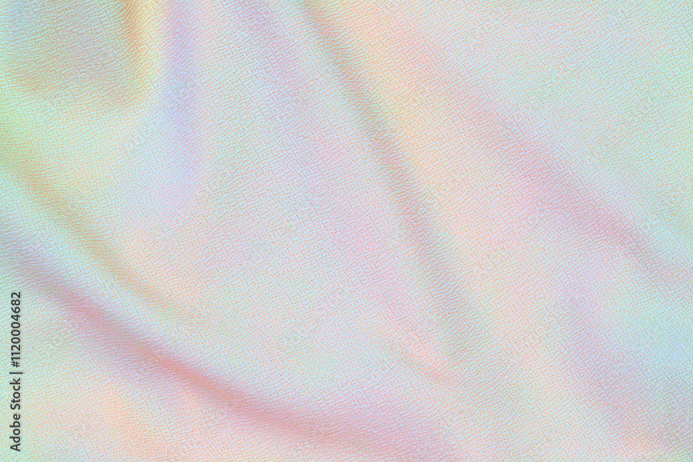 Poster iridescent fabric texture in soft pastel hues, showcasing subtle folds and shimmer