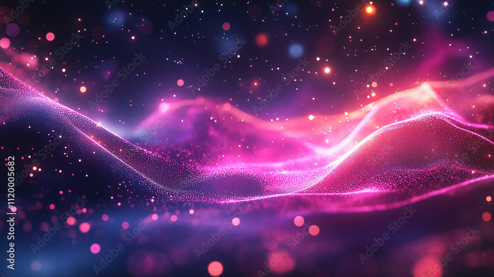 Poster abstract pink and purple wave design with sparkling particles.a mesmerizing abstract image showcasin