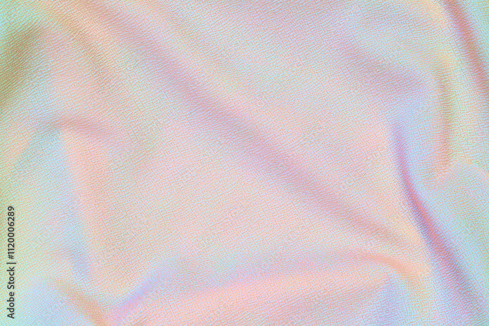 Poster iridescent fabric texture in soft pastel hues, showcasing subtle folds and shimmer