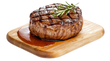 Grilled tenderloin steak with fresh herbs and pepper juicy meal close-up