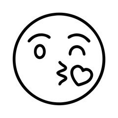 blowing kiss emoji Outline Icon, valentine icon - Black outline icon of blowing kiss emoji symbolizing valentines day, holidays, and festive in simple design 