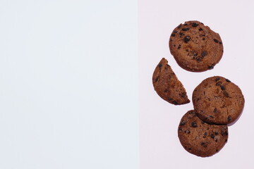 chocolate chip cookies on light background