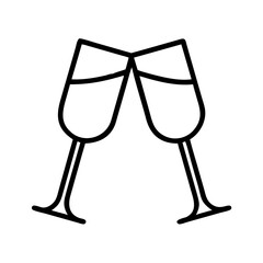 champagne glasses Outline Icon, valentine icon - Black outline icon of champagne glasses symbolizing valentines day, holidays, and festive in simple design 