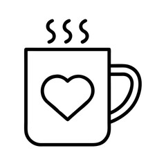 coffee mug with heart Outline Icon, valentine icon - Black outline icon of coffee mug with heart symbolizing valentines day, holidays, and festive in simple design 