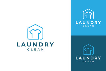 Fototapeta premium Home laundry logo design template, shirt and home concept