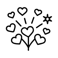 heart fireworks Outline Icon, valentine icon - Black outline icon of heart fireworks symbolizing valentines day, holidays, and festive in simple design 
