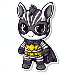 Adorable cartoon zebra in superhero costume with cape and mask.