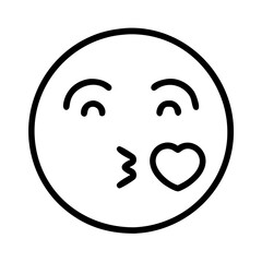 kiss emoji Outline Icon, valentine icon - Black outline icon of kiss emoji symbolizing valentines day, holidays, and festive in simple design 