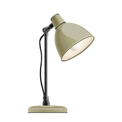 beige desk lamp with metal base and adjustable arm, perfect for modern or industrial interiors