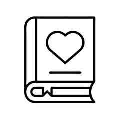 romantic book Outline Icon, valentine icon - Black outline icon of romantic book symbolizing valentines day, holidays, and festive in simple design 