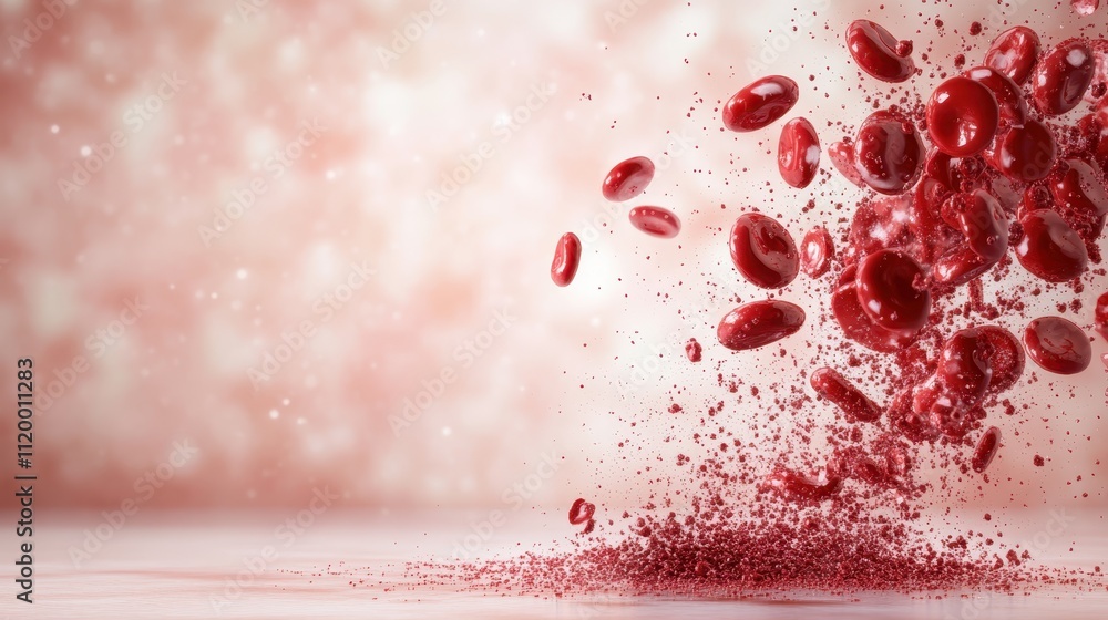 Poster red fragments burst dynamically across the frame, creating a visual spectacle filled with movement a
