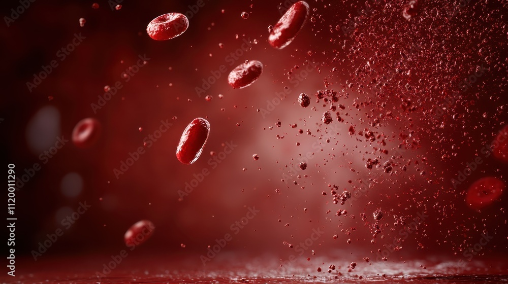 Poster red elements float and dance ethereally in soft hues, creating a lighthearted ambiance and an artist