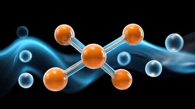 3D-rendered ethylene molecule surrounded by digital light patterns, representing energy flow