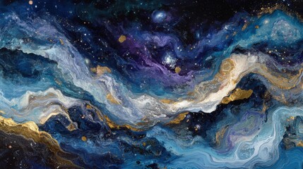 Obraz premium Opera d'arte cosmica astratta caratterizzata da vortici di colori e texture che ricordano l'universo.
