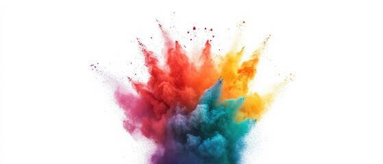 Vibrant Holi Color Burst, an explosion of vivid rainbow powders creating a lively and festive atmosphere against a clean white backdrop