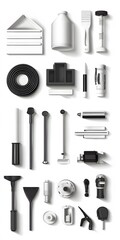 Fototapeta premium Theme: Architecture and Construction, Icon Set, Shapes, Objects, Black and White, on White Background, Abstract Image, Texture, Pattern Background, Wallpaper, Cover and Screen of Smartphone, PC, Lapto