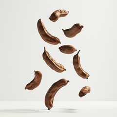 Obraz premium Floating tamarind pods isolated on a minimalist background.