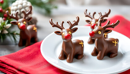 Delicious chocolate reindeer treats decorated with vibrant colors on a festive plate