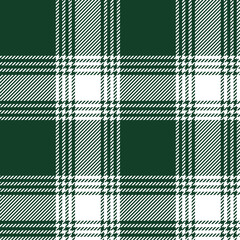 Dark green and white color striped lines tartan check seamless plaid pattern background for textile design, napkin, handkerchief, blanket, cover, tablecloth. Vector illustration.