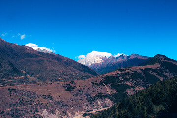 Drone aerial photography flying Landscape of Changping Valley, Siguniang National Park in western Sichuan of China.