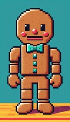Obraz premium a gingerbread man decorated for the holidays with 8-bit retro gaming graphics